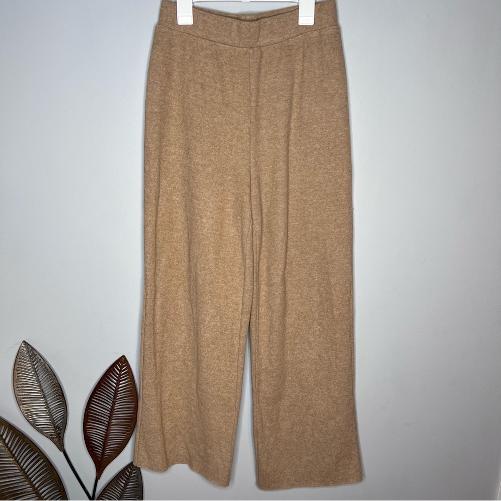 Zara Women's High Rise Wide‎ Leg Pull On Pants Flat Front Tan